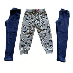 Disney Mickey Mouse Gray Jogger Leggings Cotton Girl Pants Bundle Sz 4T / XS